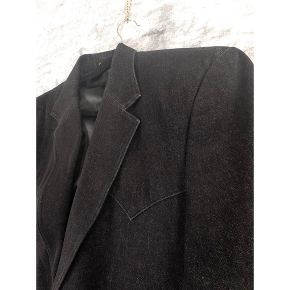 Vtg Circle S Men 42R Western Rockabilly Denim Blazer Jacket Black Solid Denim